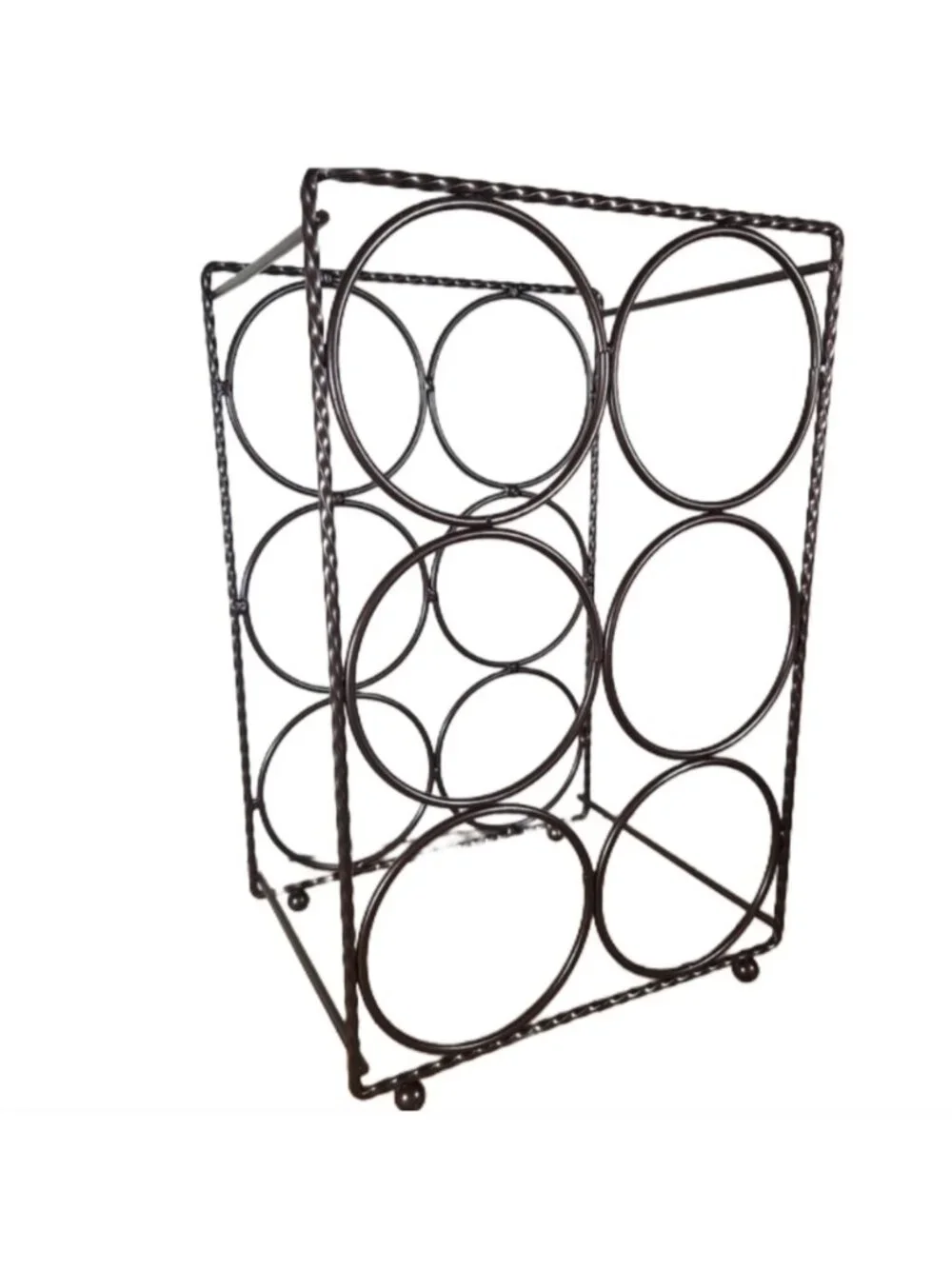 New 6 wine rack, oil rubbed bronze twisted metal detail circular feet bnib